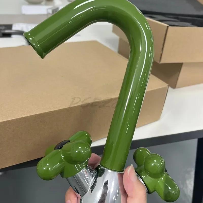 Candy Colored Washbasin Faucet All Copper Hot and Cold Basin Bathroom Counter Bottom Basin Integrated Double Hole Faucet