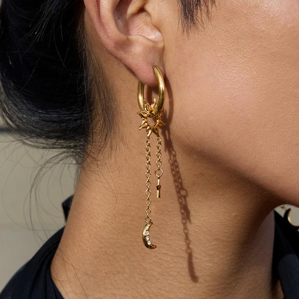 Дизайн Ветер 18-каратное золото с бриллиантами луна пентаграмма солнце кулон серьги с бахромой