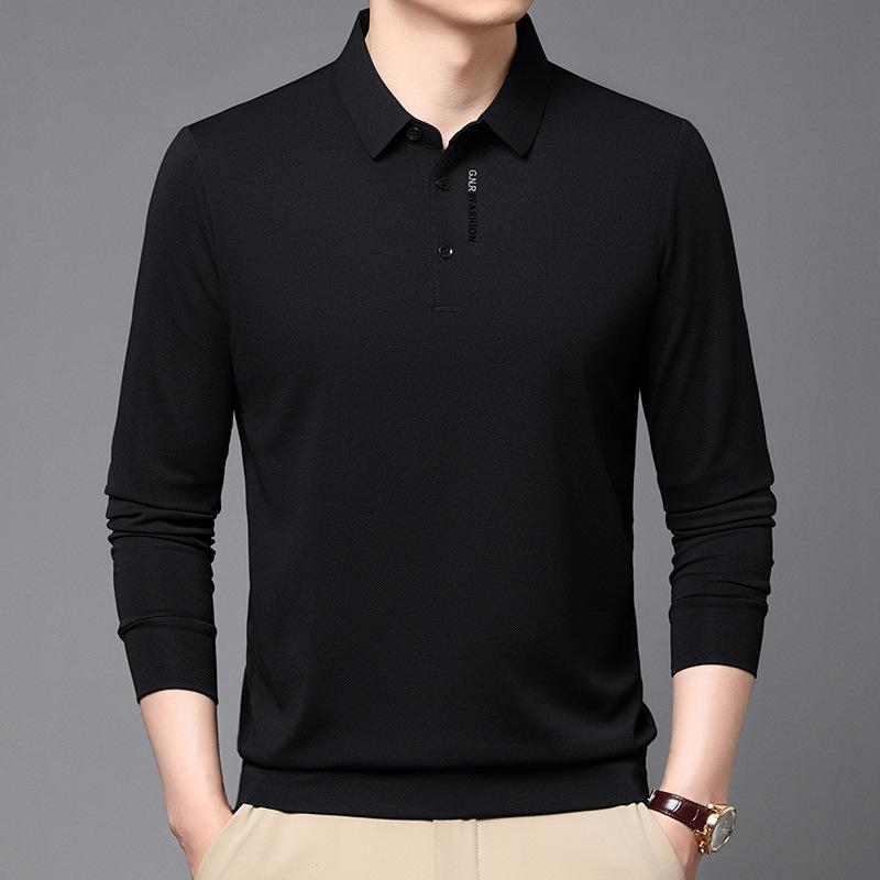 Мужская футболка с длинным рукавом и лацканами, деловая повседневная рубашка поло, мужская тонкая футболка с верхом