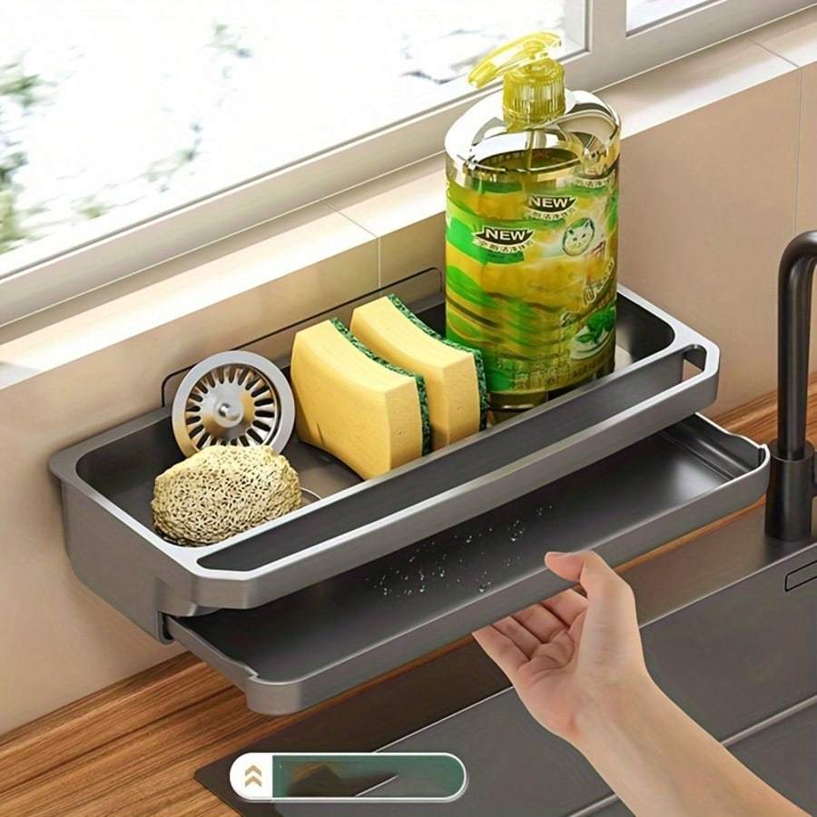 1 шт. Настенная кухонная полка для хранения с держателем для губки и сушилкой для посуды - Прочный ПП-пластик, экономящее место хранение под раковиной, подходит для губки