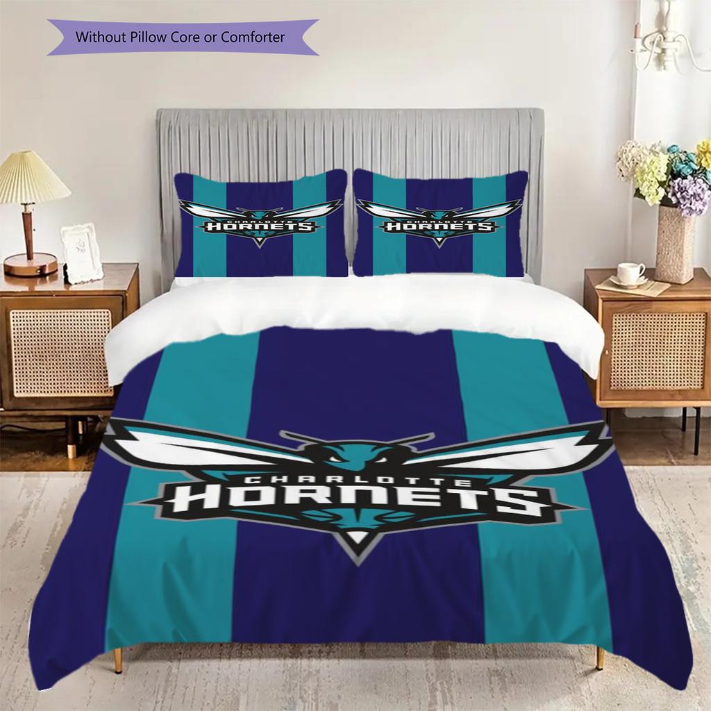 Charlotte Hornets Team Spirit Basketball Glory Three-piece set(1 * duvet cover + 2 * pillowcase, without core)Christmas birthday gift