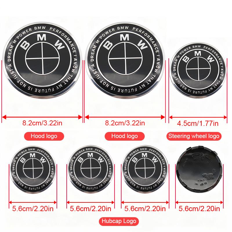 BAAWW1 7Pcs Car Hood Rear Emblem Steering Wheel Stickers Rims Cap Badge For BMW F20 E36 E46 X6 M4 E60 E93 E87 G01 G20 X3 X5 F30 E53 E90