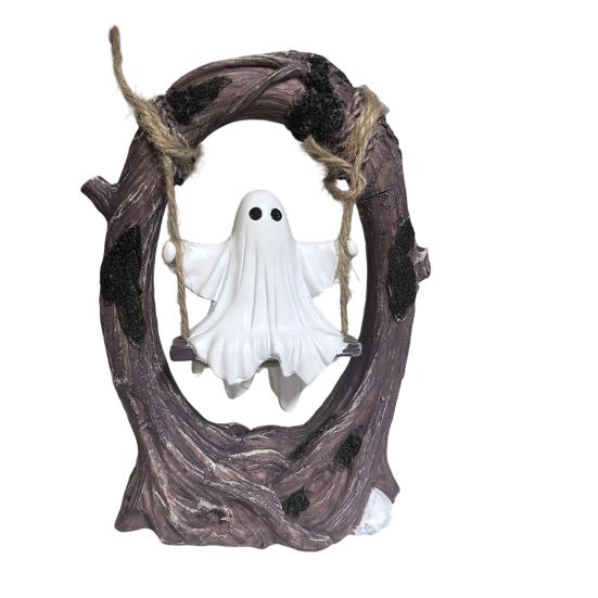 Whimsical Ghost Home Furnishings on Tree Swing Halloween Decor, Resin Spooky Figurine with Vintage Indoor And Outdoor Decor Base, Festive Party