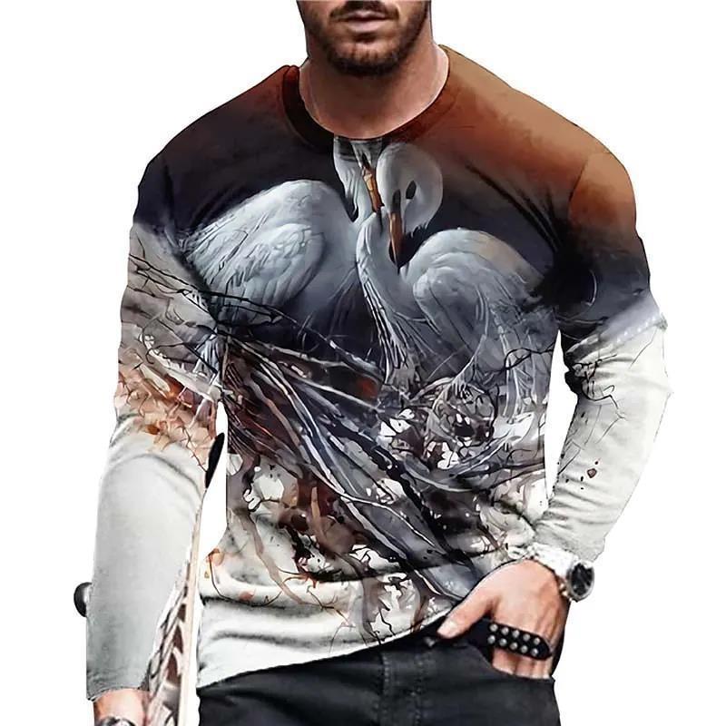Men's Spring and Autumn Long Sleeve T-shirt Men's Loose Round Neck Hoodie 3D Printed Printed Long Sleeve Top