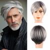 Synthetic Ombre Grey Men Haircut Short Straight Male Wigs with Side Parting Bangs Cosplay Smooth Natural Heat Resistant