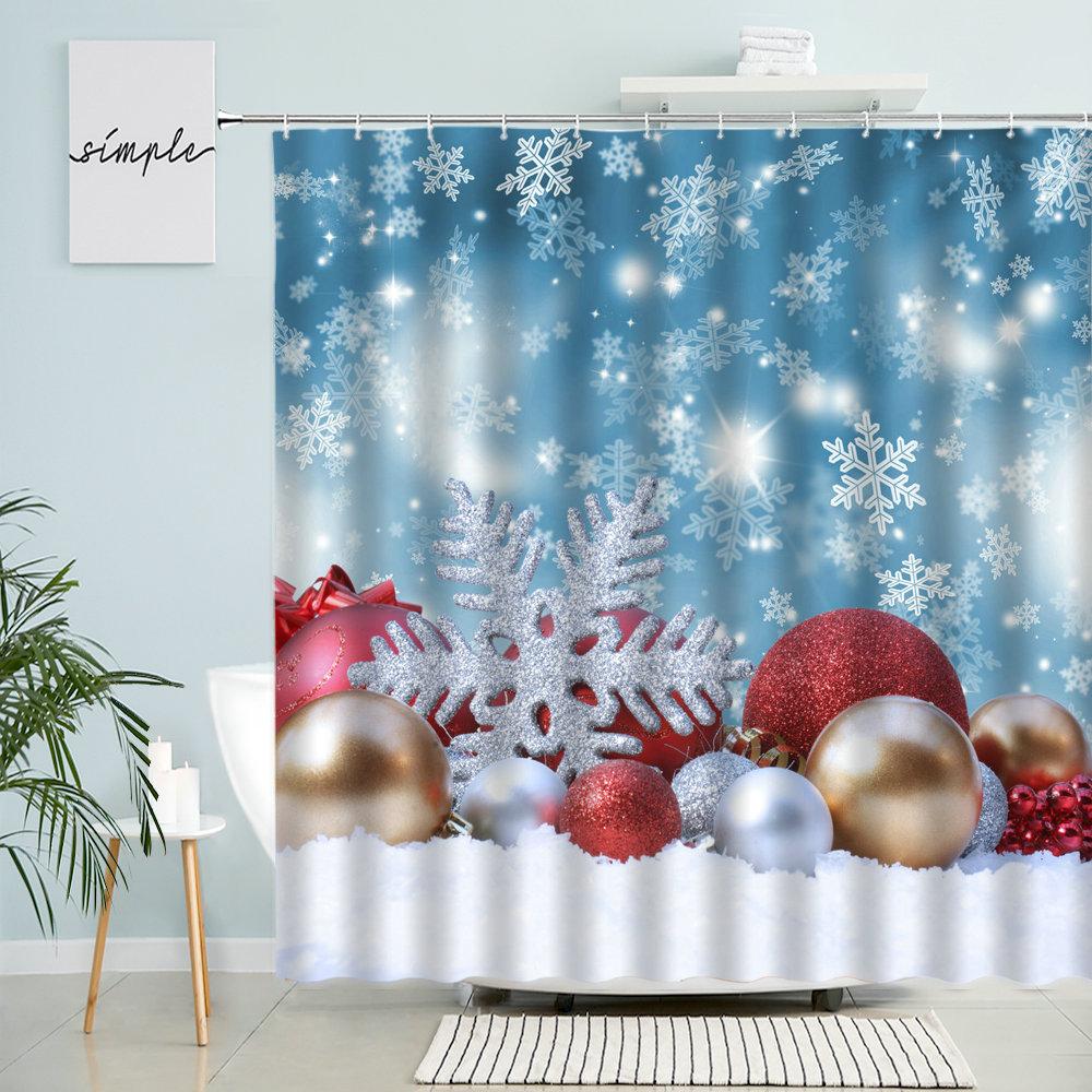 С Рождеством занавеска для душа Новогодний праздник Декор для ванной комнаты Рождественский шар Рождественская елка Зимний снег Пейзаж Водонепроницаемый экран