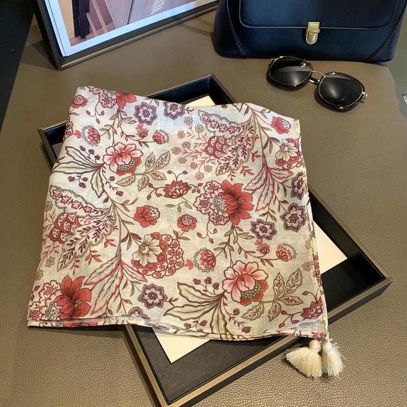 Literary Atmosphere, Cross Neck Protector Scarf, Versatile Niche Trend Decoration, Square Peony Flower Silk Scarf, Square Scarf