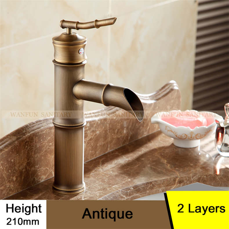 Basin Faucet Antqiue Brass Bamboo Waterfall Bathroom Sink Faucet Single Lever Deck Bath Toilet Mixer Water Tap WC Taps ZLY-6660