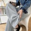Gray High-Waisted Wide-Leg Pants for Petite, Loose Casual Commuter Style, Floor-Length for Spring/Autumn.