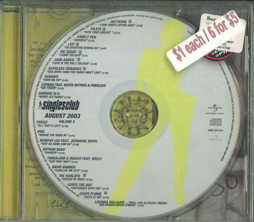 CD РАЗЛИЧНЫЕ Single Club Август 2003 Том 8 UMCF051162 UNIVERSAL MUSIC 2003 Канада Рок Б/у