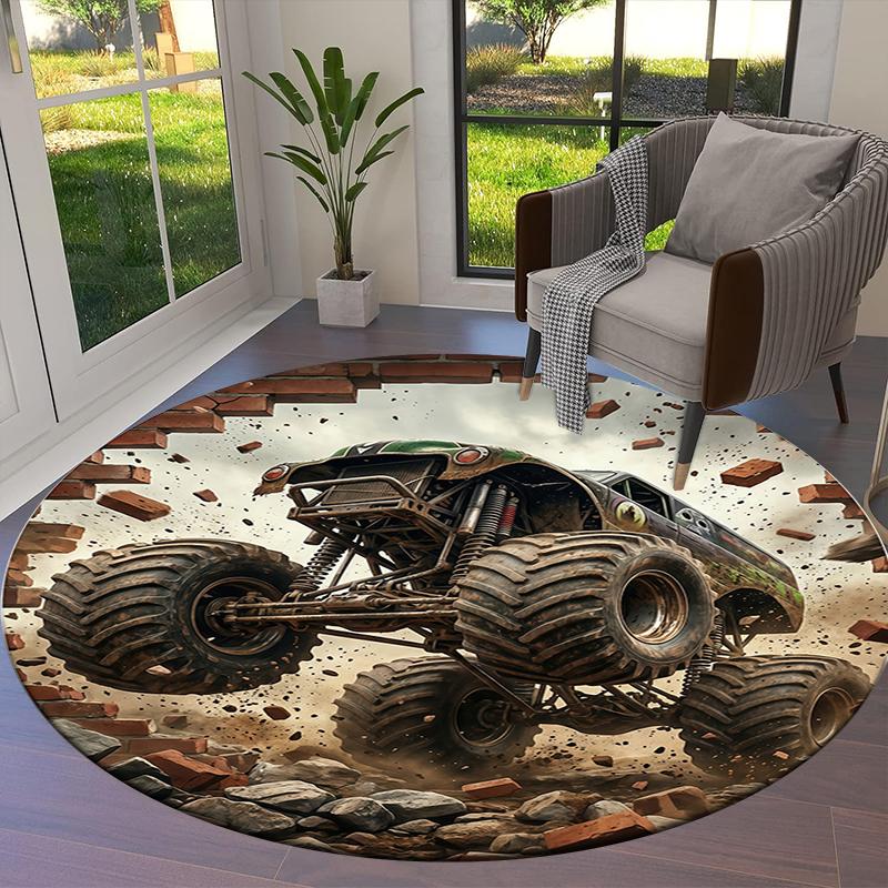 Racing speed bear roar Round Area Rug,Carpet Rug for Living Room Bedroom Sofa Playroom Decor,Non-slip Floor Mat