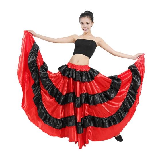 Женская макси-юбка с вышивкой многослойного торта, черная юбка 360, красная эластичная талия с цветными блоками, большая юбка