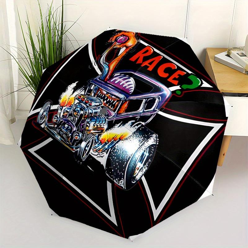 Dragster Race Car with Fiery Engine - Cool Automotive ArtworkUmbrella, Portable 3-Fold Compact Umbrella for Men & Women Gift