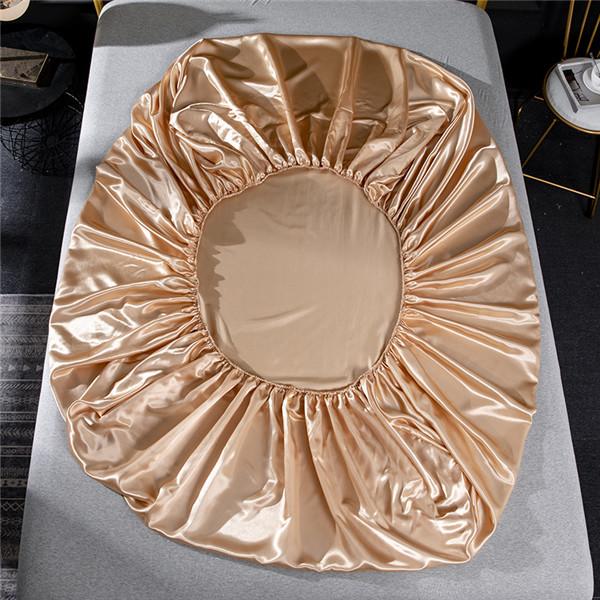 (No Pillowcases )Luxury Emulation Silk Fitted Sheet Bed Mattress Protector Cover Elastic Sheets Bed Mattress Cover Linen