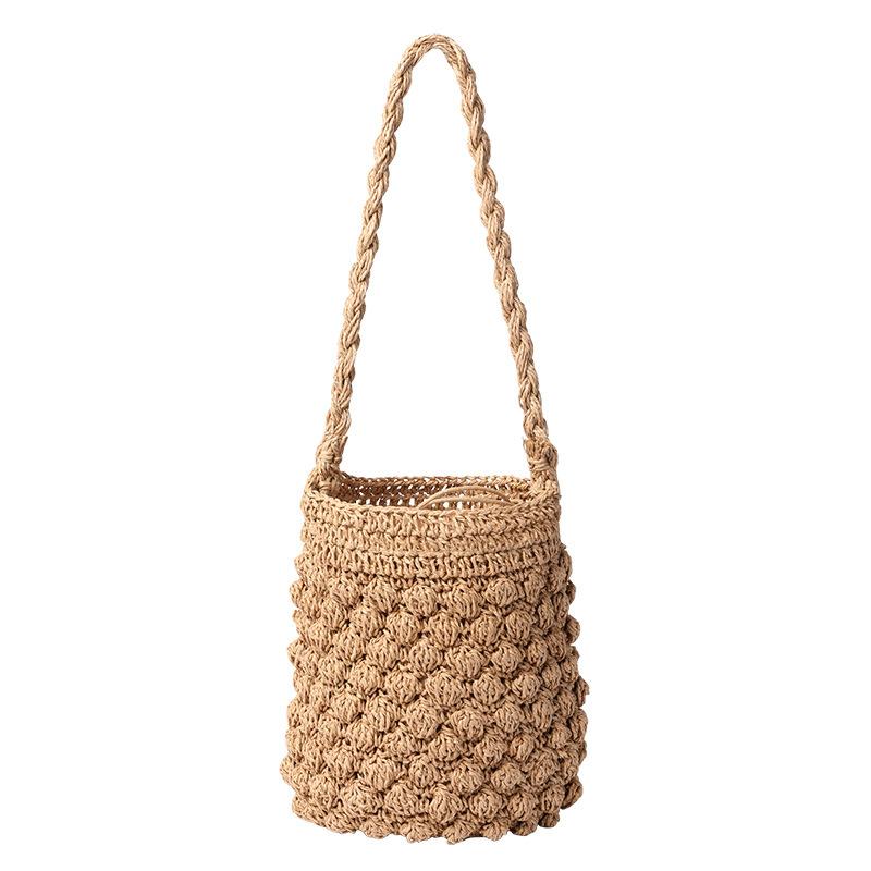 Yogodlns Summer Straw Shoulder Bag Women Large Capacity Rattan Bucket Bag Handmade Woven Beach Bag
