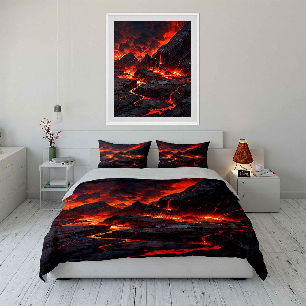 Fiery volcanic landscape pattern. Bedding sets Duvet cover sets Duvet covers Pillowcases(1*Duvet Cover 2*Pillowcases without duvet insert)