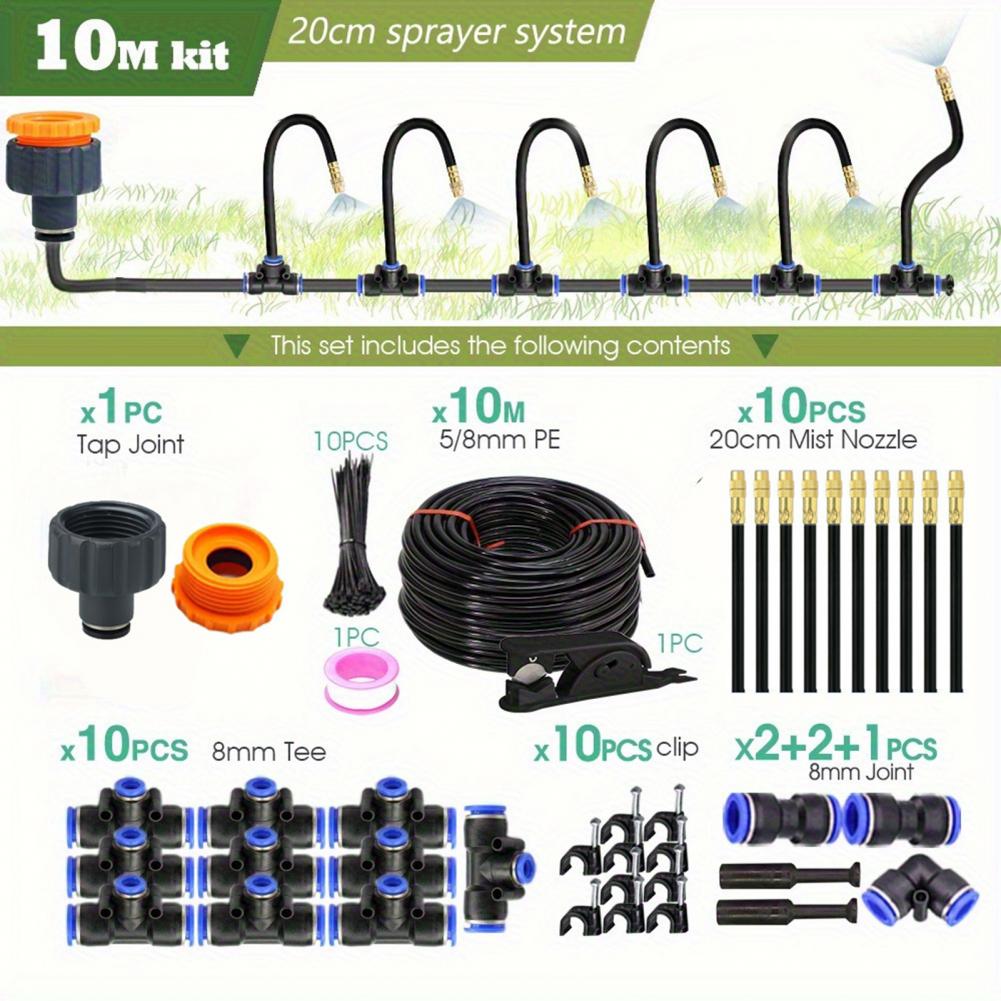 Hose Patio Misting Cooling System Garden Irrigation System Kit with 360-degree Bendable Nozzles for Greenhouse Lawn Watering