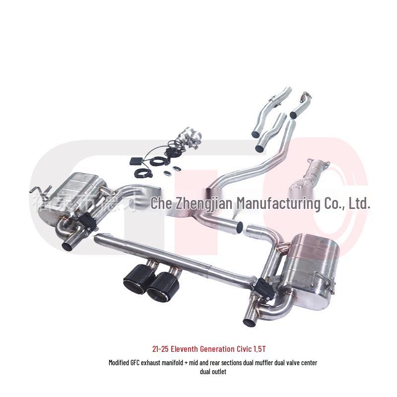 Carbon Fiber Dual-Valve Tailpipe for 11th Gen Civic 1.5T – Front, Mid, and Rear Sections with Dual-Pipe, Double-Outlet Design