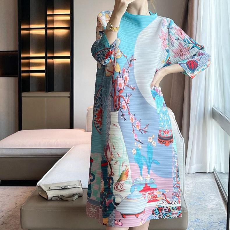 Женское платье с принтом, весна-лето, свободное платье больших размеров, платье миди А-силуэта