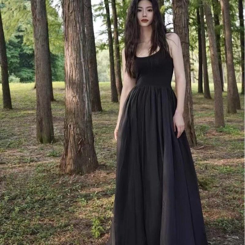 Strapless Dress Long Black Women Fashion Slim Sleeveless Oneck High Waist Dresses Female Spring Summer Party Vestidos
