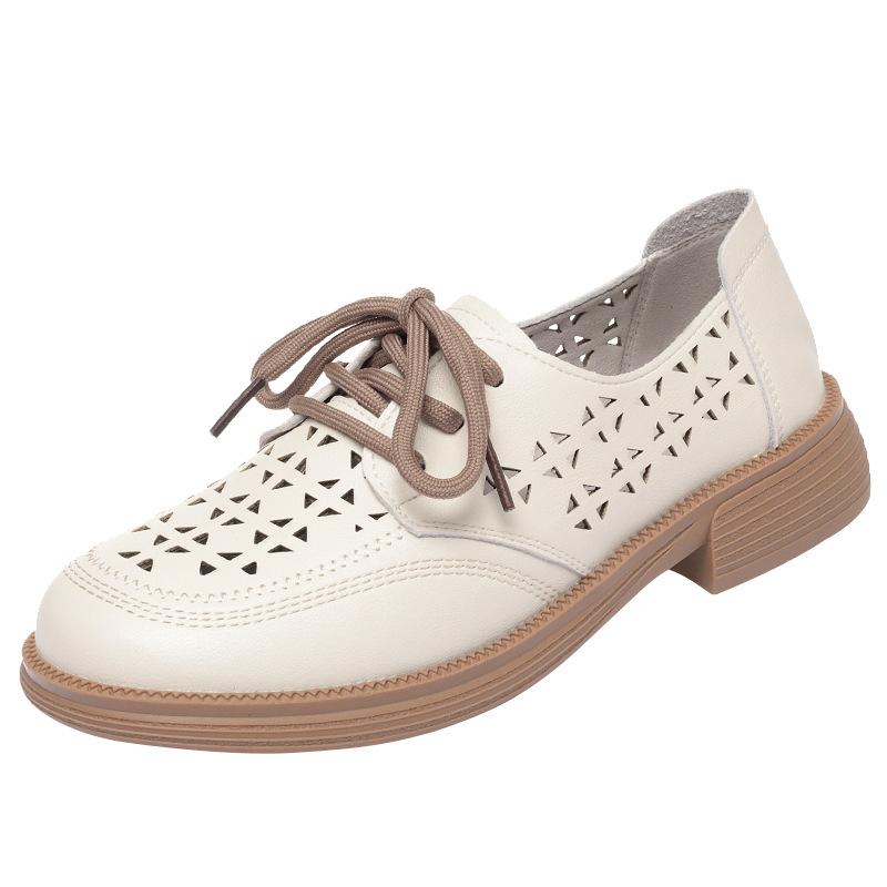 Летние одинарные туфли для женщин, мягкая подошва, полые кожаные туфли на шнуровке, женская обувь, удобные сандалии