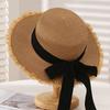 Summer Women's Seaside Sunscreen Visor Outdoor Beach Flat Top Hat Straw Straw Hat Raffia Streamer Sun Hat