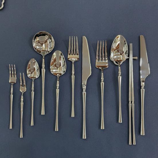 Stainless Steel Cutlery with Steak Cutter Mirror Polished Flatware Utensils Metal Spoons