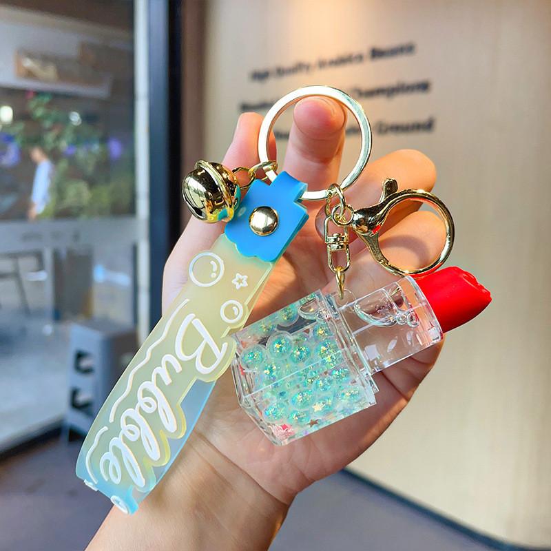 Очаровательный акриловый брелок для губной помады-пузырька для девочек в синем цвете, идеально подходит для подарков