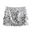 Women Fashion Shiny Sequin Skirt Slim Fit A Line Solid Color High Waist Side Zipper Stretchy Party Mini Skirts