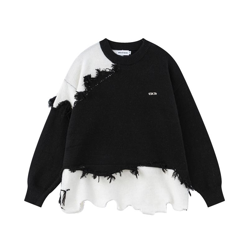 Унисекс свитер в американском ретро стиле с нерегулярной контрастной строчкой 2023 - Уникальный дизайн для пар