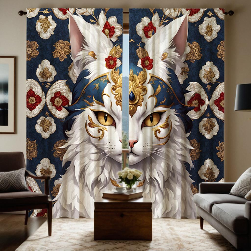 Hd Euro American Style Embroidery Elvis Decorative Curtain Blue Tie Digital Printed Home Decoration Decora Curtains Set Of 2 Made Polyester