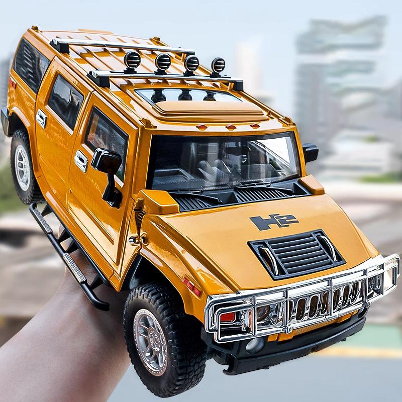 Large 1:18 Hummer H2 Alloy Off Road Car Diecast Metal Model Sound Light Pull Back Toy Collect Display Ornament Children Toy Gift