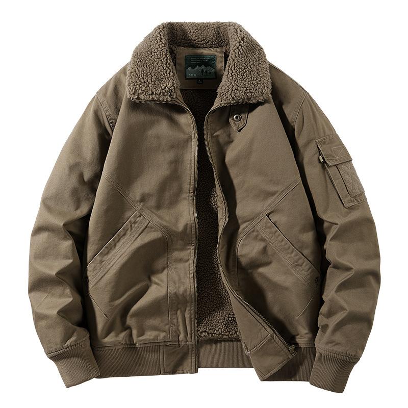 Men's Cotton Jacket Winter Style Plus Velvet Thickened Cotton Lapel Casual Cotton Jacket Middle-aged Loose Large Size Work Jacket Men