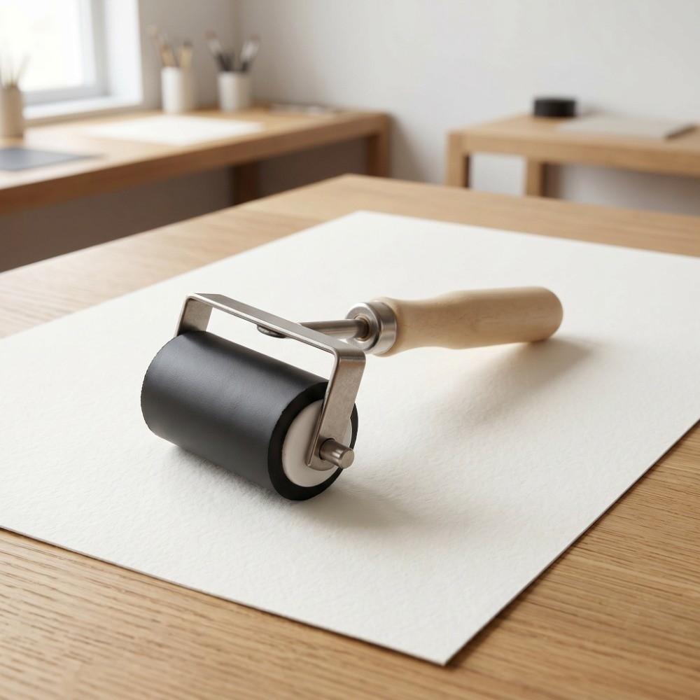 Wood Grip Ink Roller Elastic Rubber Art Ink Spreader Printmaking Rolling Tool Oil Painting Coating