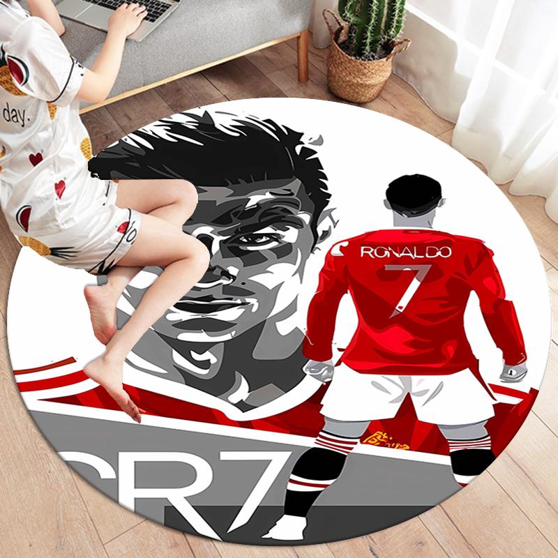 Круглый ковер CR7, Ковер для гостиной, спальни, дивана, игровой комнаты, Нескользящий коврик