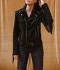 AL KHALID Lambskin Jacket Genuine Women Black Motorcycle Fringed Suede Leather Handmade