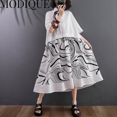 MODIQUE, летняя новая классическая рубашка больших размеров, женская свободная лоскутная хлопково-льняная одежда с принтом, повседневные женские платья в с...