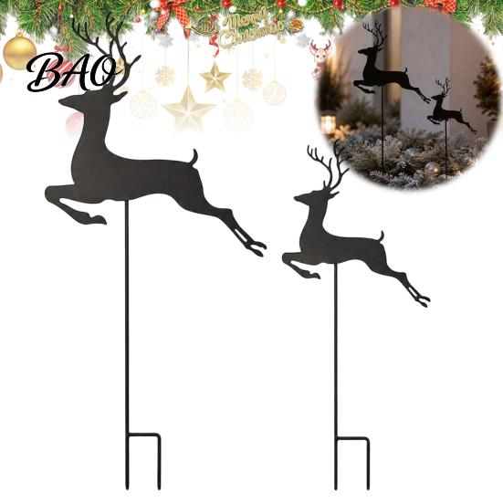 Flower Bed Sign 2Pcs/Set Christmas Elk Garden Stake, Black Reindeer Silhouette Yard Art, Leaping Deer Ground Stake Holiday for Outdoor Lawn