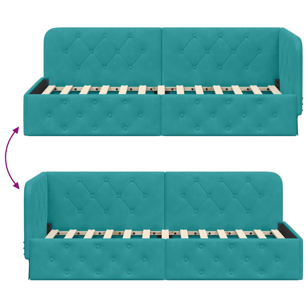 Corner Bed Frame Turquoise 80 x 200 cm Velvet