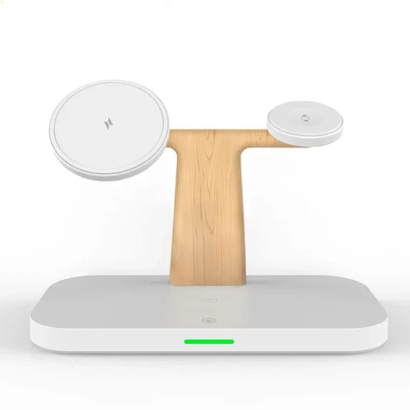 4 в 1 Магнитная беспроводная зарядная подставка Светодиодная ночная лампа для iPhone 16 15 14 13 12 Watch Airprods Быстрая зарядная станция