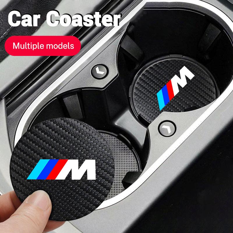 2Pcs Car Waterproof Coaster Non Slip Water Cup Pad Mat For BMW iX3 iX F07 F48 F39 F34 F40 F45 F46 G30 G20 G32 E70 E71 E66 E65 REW6