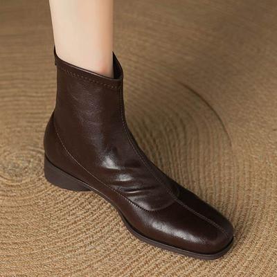 Зимние ботильоны из микрофибры с квадратным носком, современный размер 33, размер 43, металлические заклепки, средний каблук, на молнии, женские ботильоны