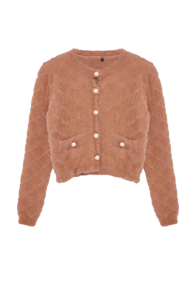 Женская мода стильный кардиган норковый укороченный пушистый жакет образ трикотажный кардиган