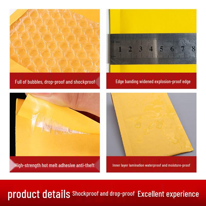 Thickened Yellow Kraft Paper Bubble Mailer with Self-Adhesive Strip