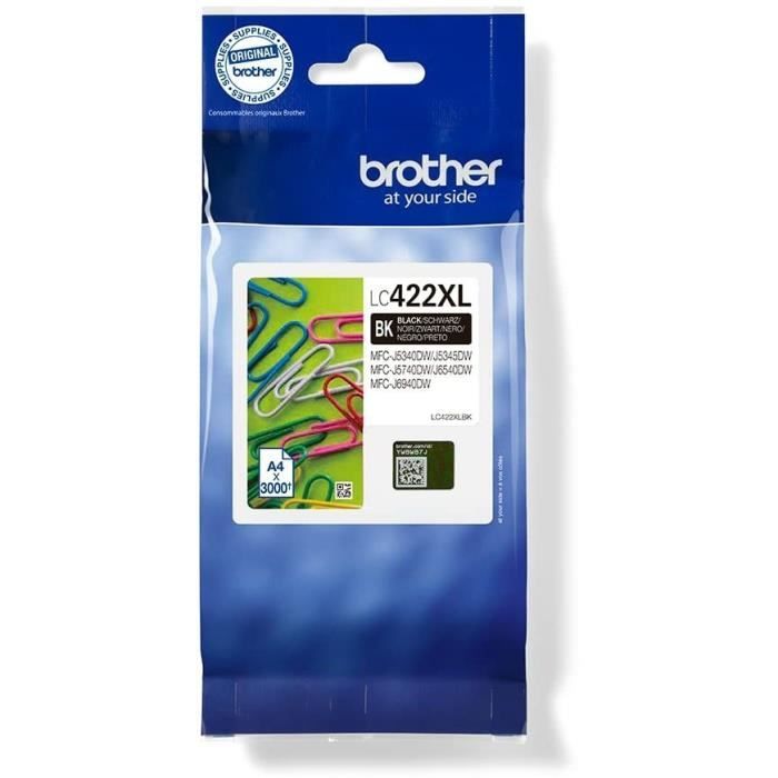 Cartridge LC422XLBK - BROTHER - Black - 3000p - For Business Smart MFC-J5340DW, MFC-J5345DW, MFC-J5740DW, MFC-J6540DW and