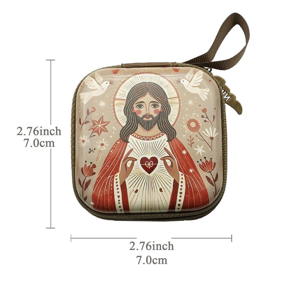 Virgin Mary Jewelry Box Zippered Christian Gift Portable Prayer Rosary Storage Bag Devotees