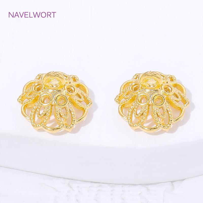 18K Gold Plated Flower Bead Caps Pendant Connector For Jewelry Making,Brass End Bead Caps,DIY Tassel Earrings Accessories