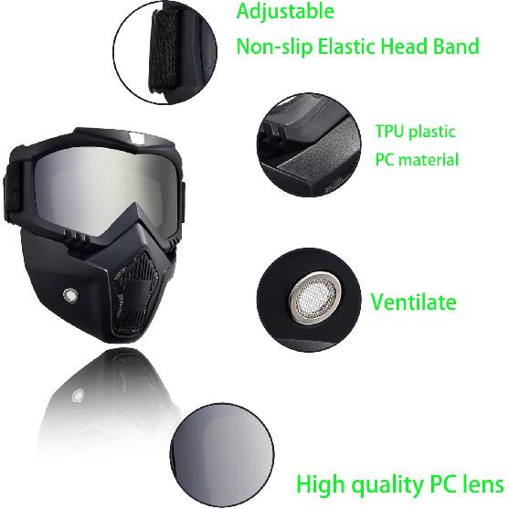 Paintball Mask Anti Fog,Motorcycle Helmet Riding Goggles Glasses with Removable Face Mask,Adjustable Motocross Eyewear