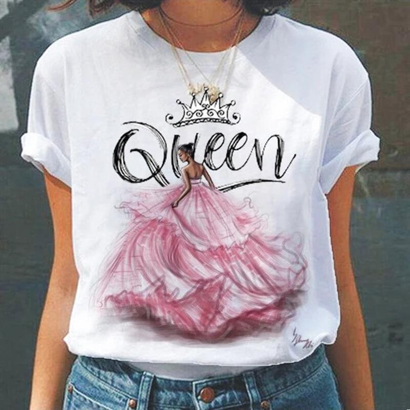 Summer Round Neck 3D Queen Pattern Print Top Fashionable Casual Short Sleeved Women's T-shirts