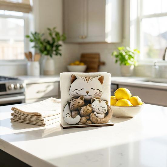 Wooden Cartoon Napkin Holder, Open Design Cute Animal Shapes, Non-Slip Base Durable Countertop Organizer for Kitchen Dining Table